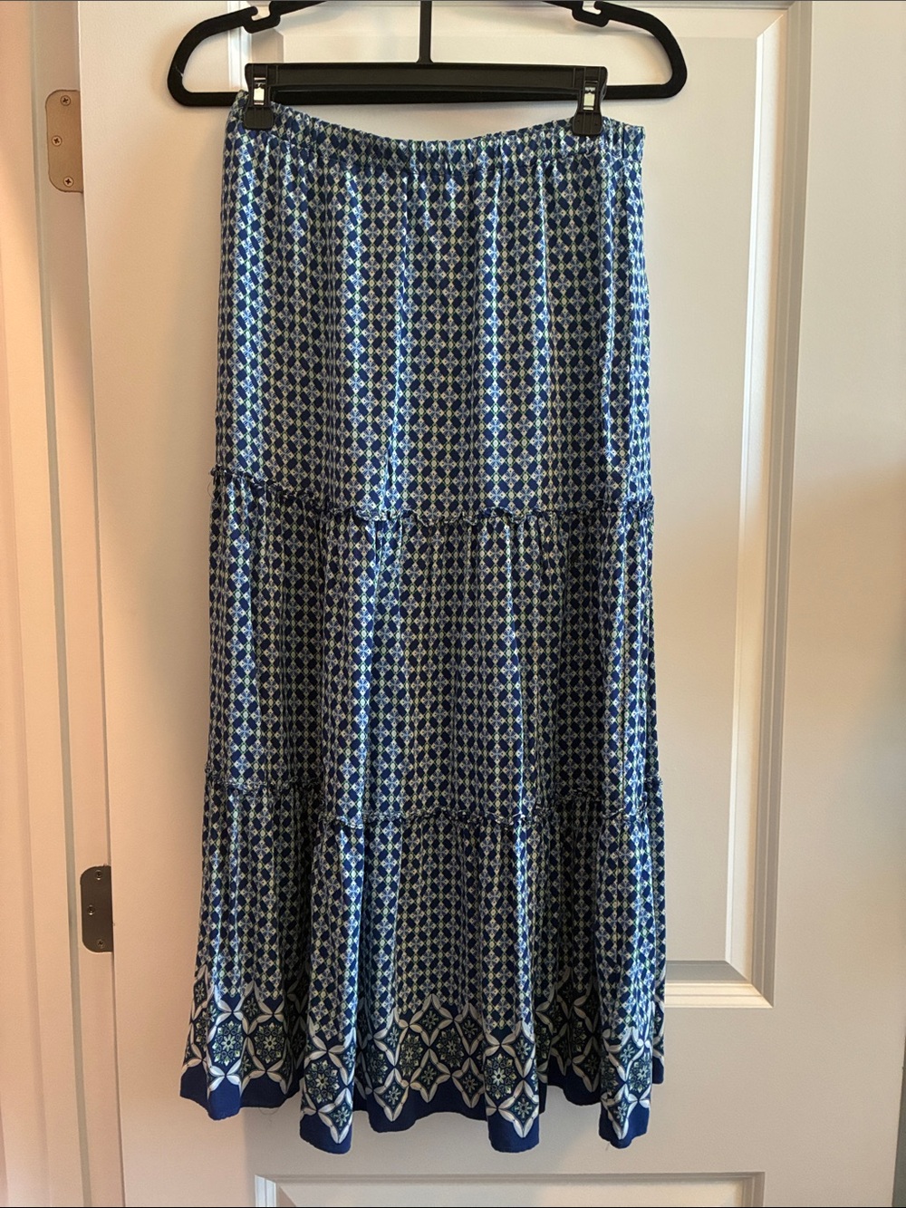 Max Studio Blue Printed Tiered Maxi Skirt